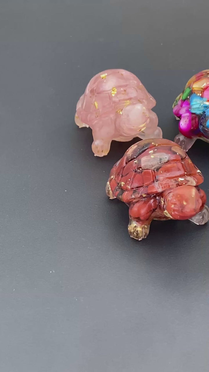 Mixed Gemstone Chip Orgonite Turtle Figurine