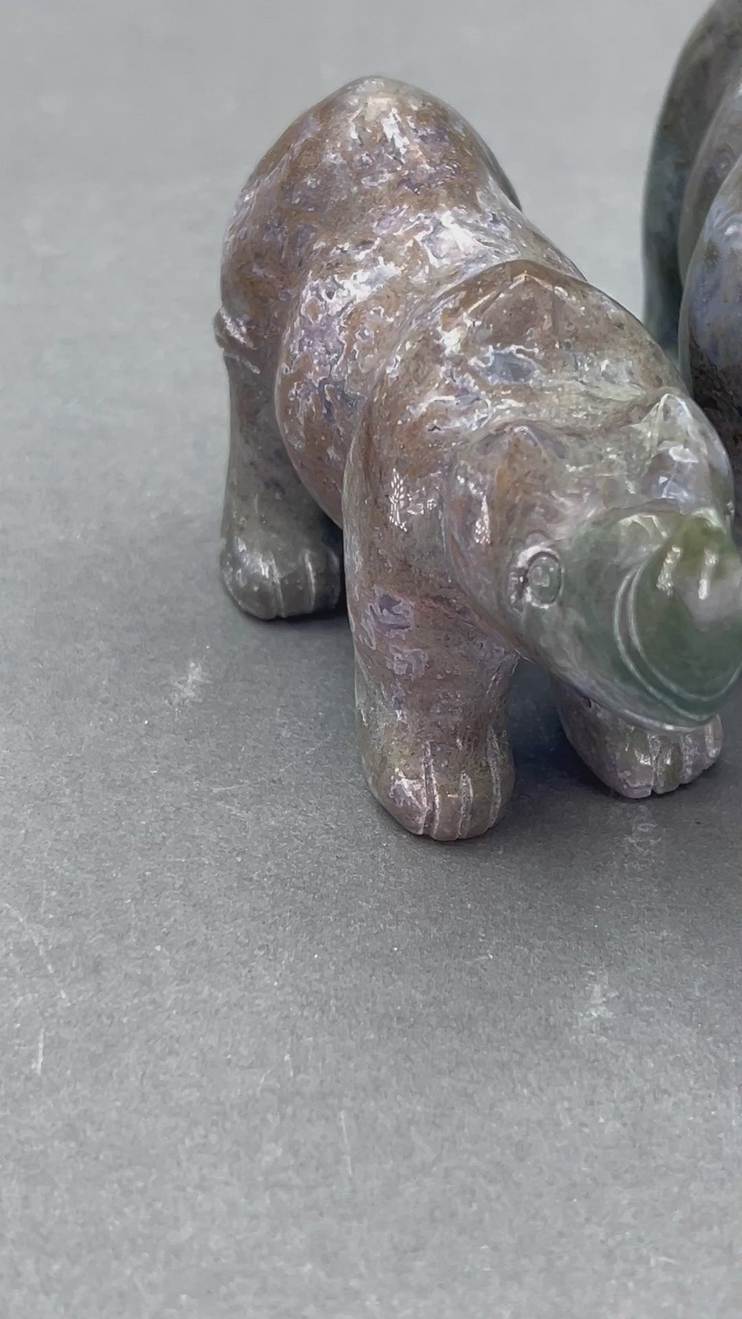 Moss Agate Rhino Animal Figurine