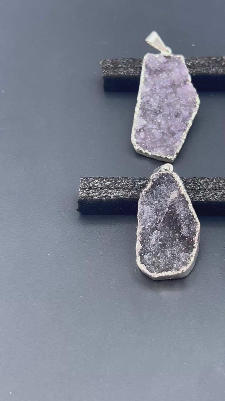 Amethyst Multicolor Druzy Crystal Silver Pendant