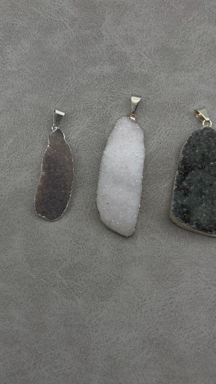 Amethyst Multicolor Druzy Crystal Silver Pendant