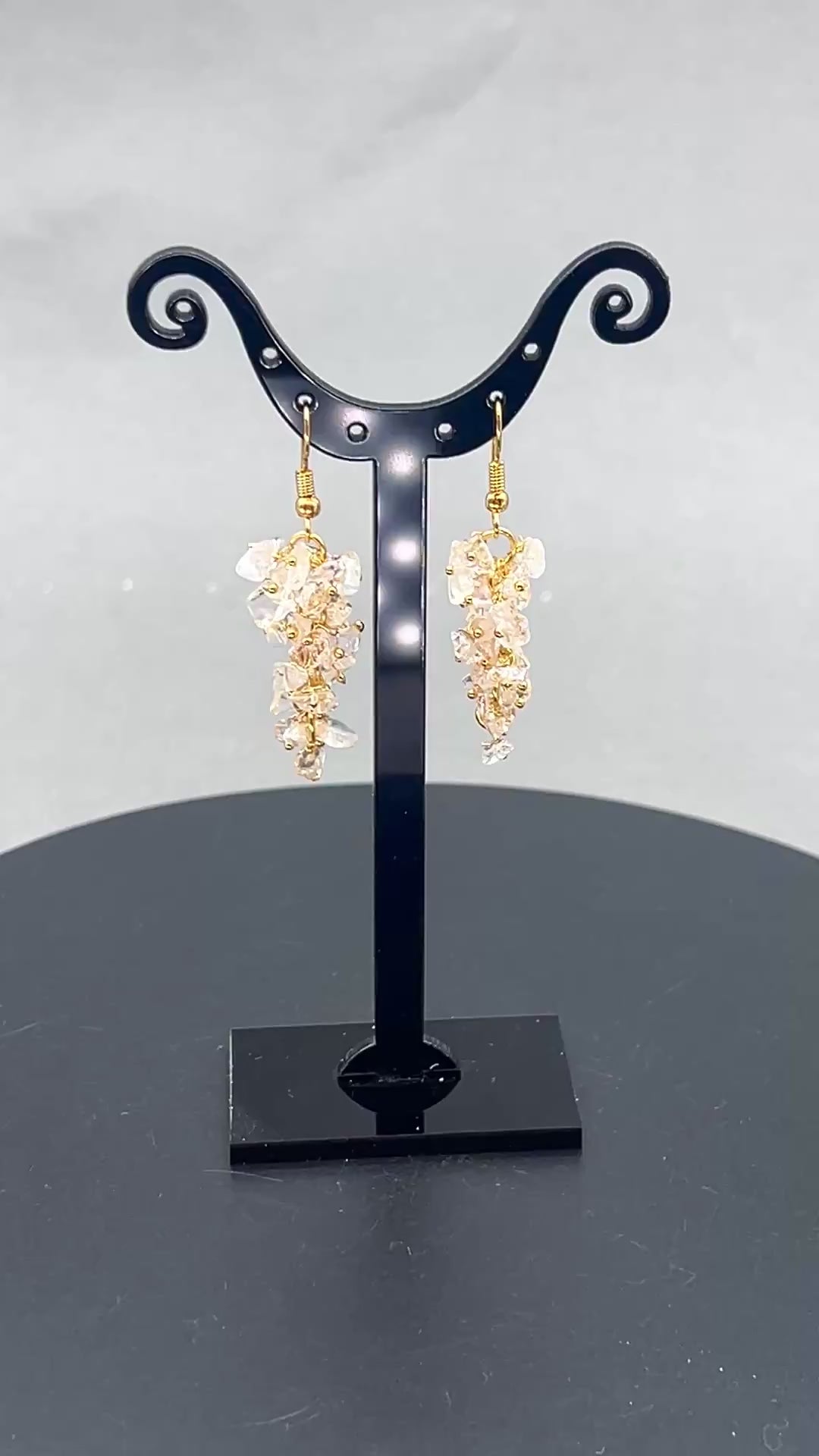 Crystal Quartz Grape Cluster Earrings with Gold Plated Wire