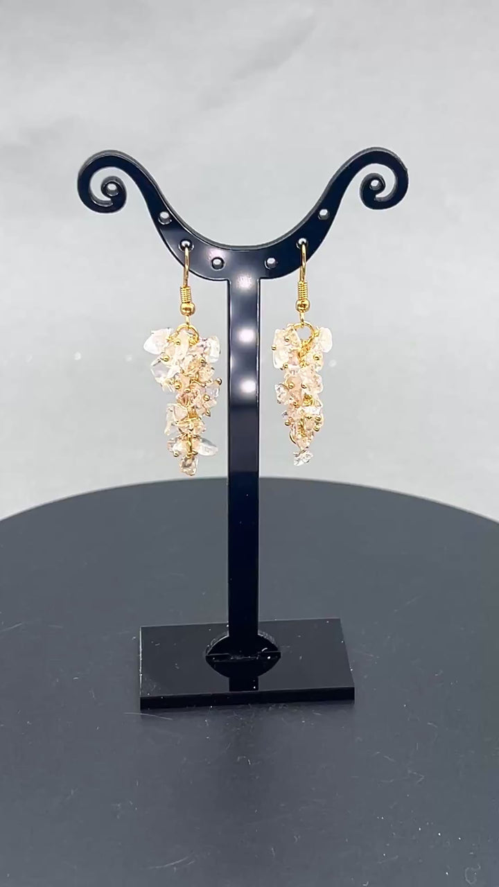 Crystal Quartz Grape Cluster Earrings with Gold Plated Wire