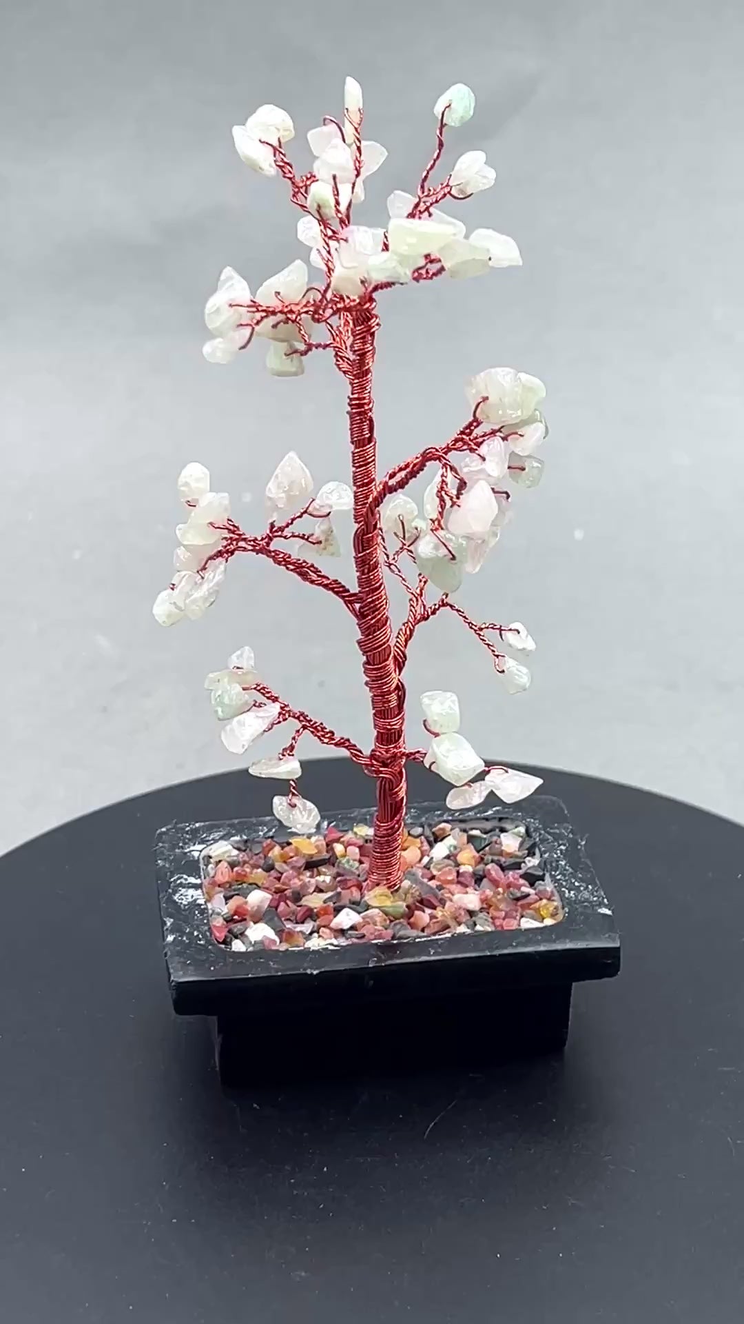 Pale Green Aventurine Gemstone Chip Tree with Soapstone Base and Copper Wire
