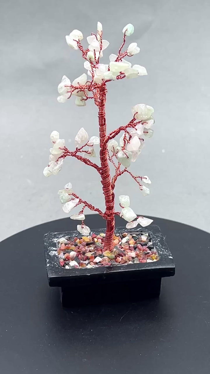 Pale Green Aventurine Gemstone Chip Tree with Soapstone Base and Copper Wire