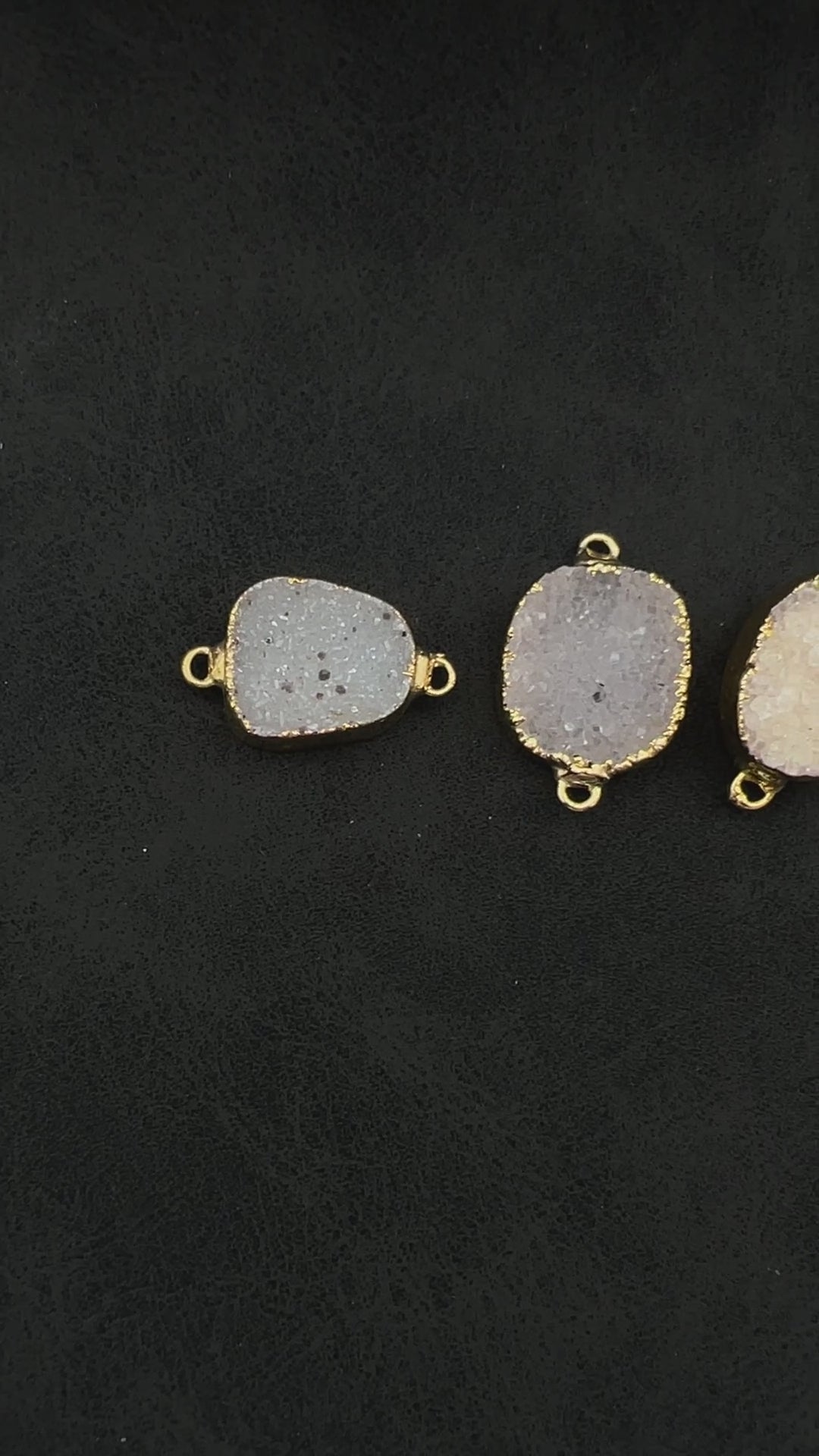 Snow Quartz Druzy Crystal Gold Connector Pendant (4 Pieces)