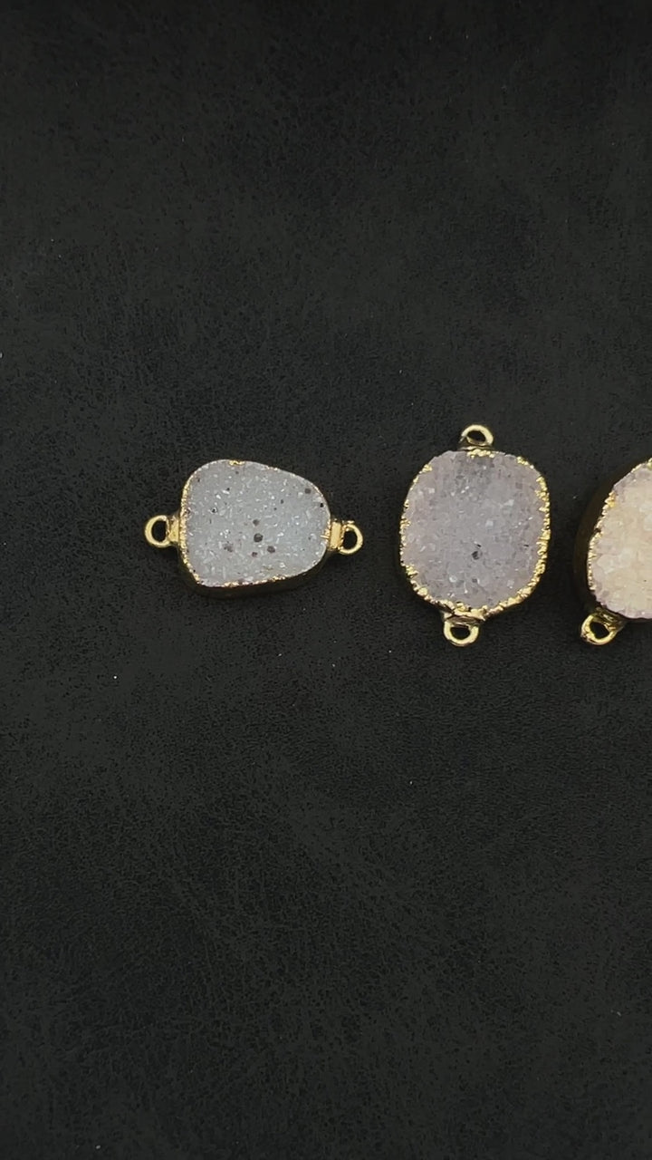 Snow Quartz Druzy Crystal Gold Connector Pendant (4 Pieces)