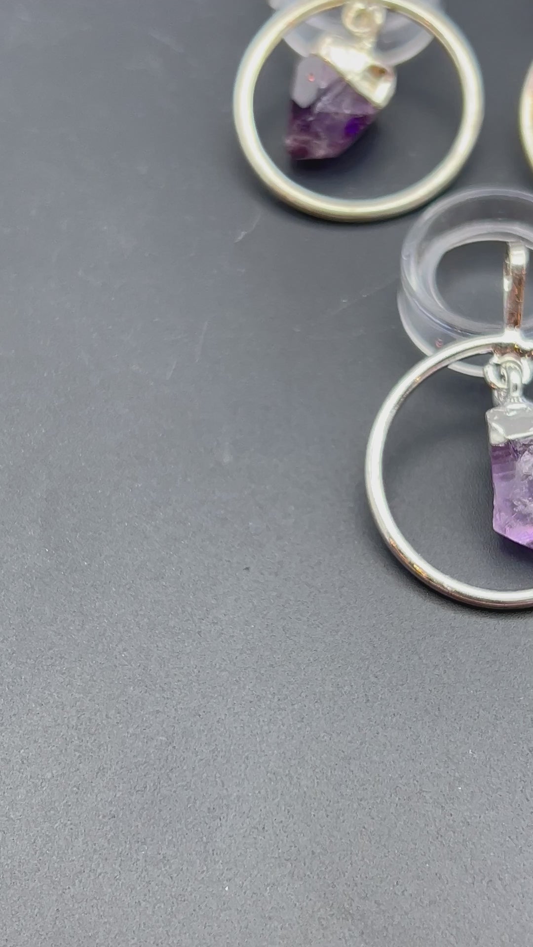 Silver Plated Ring Pendant with Raw Amethyst Dangle Point