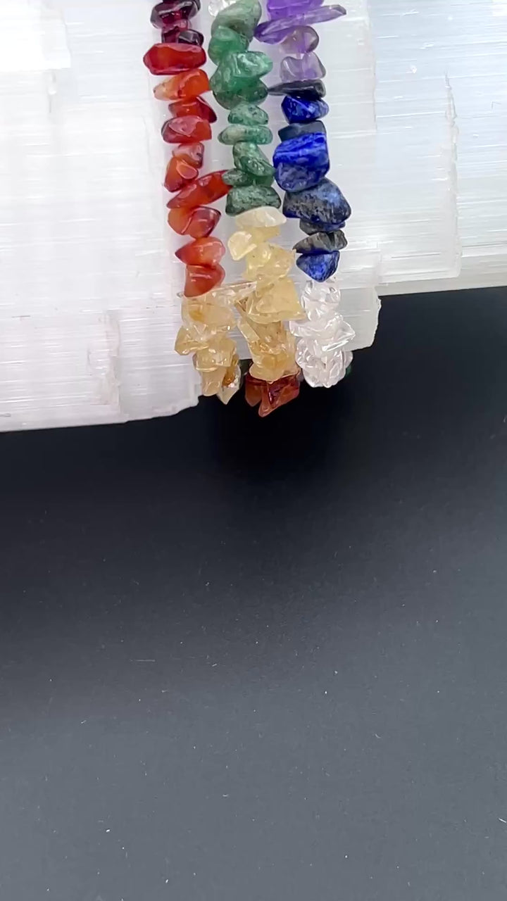 7 Stone Chip Bead Elastic Stretch Bracelet