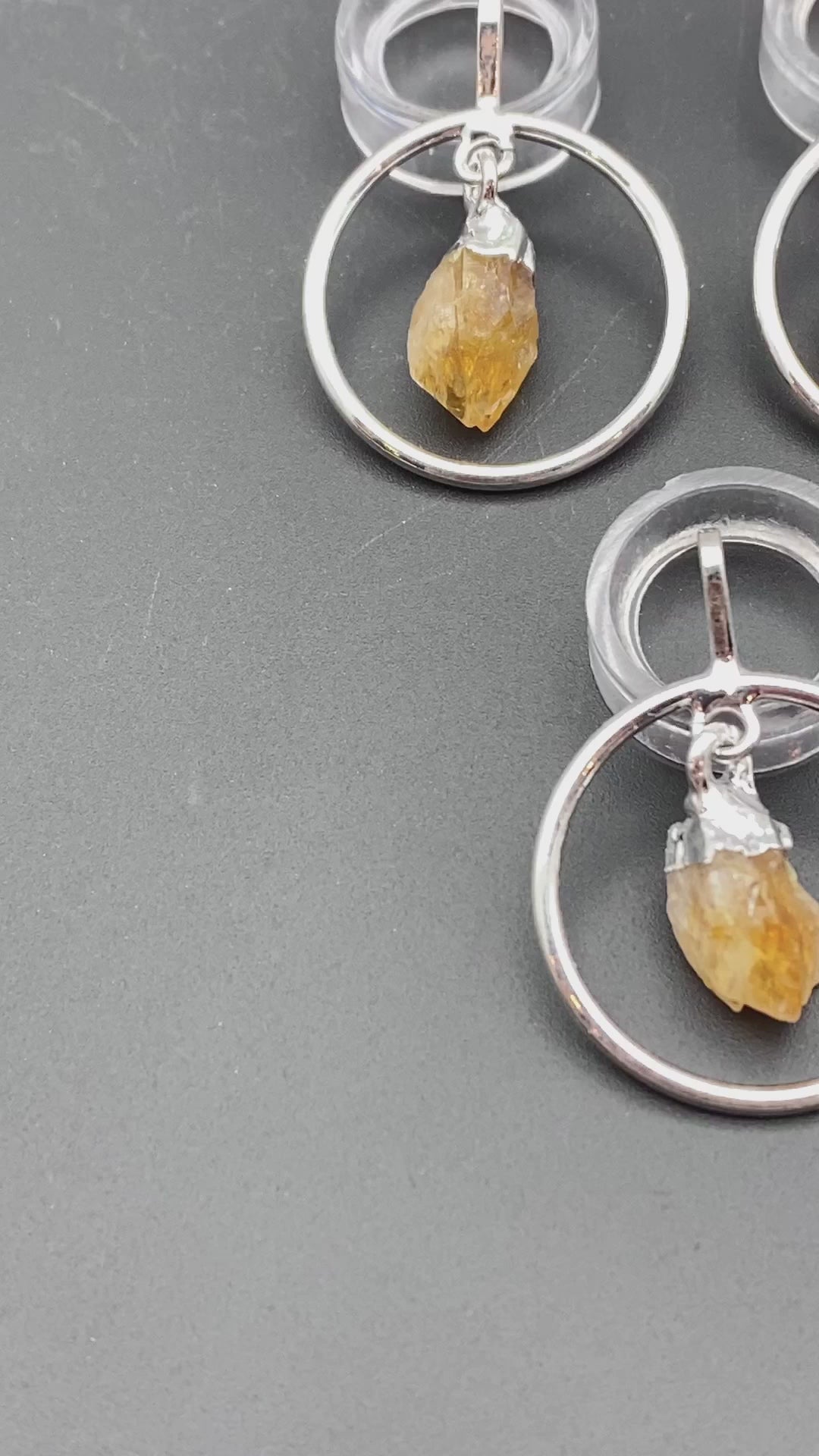 Silver Plated Ring Pendant with Raw Citrine Dangle Point