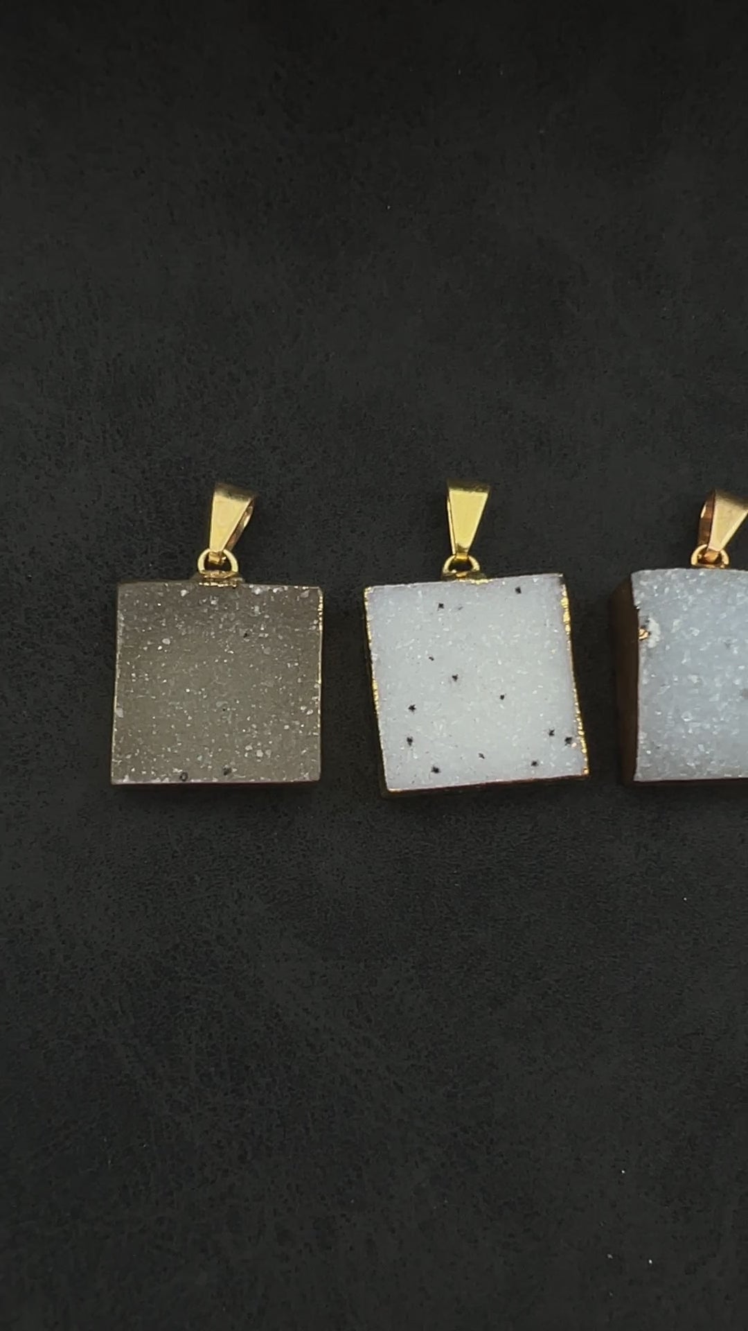 Agate Druzy Square Pendant with Gold Plating (0.75 Inch) (1 Piece)
