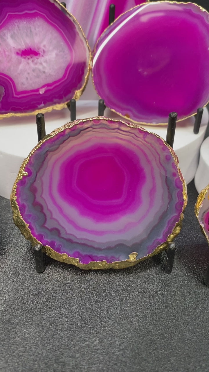 Agate Geode Slice Crystal Pink Coaster Bundle Lot (8 Pieces) Bulk Wholesale Gemstone Décor Collection