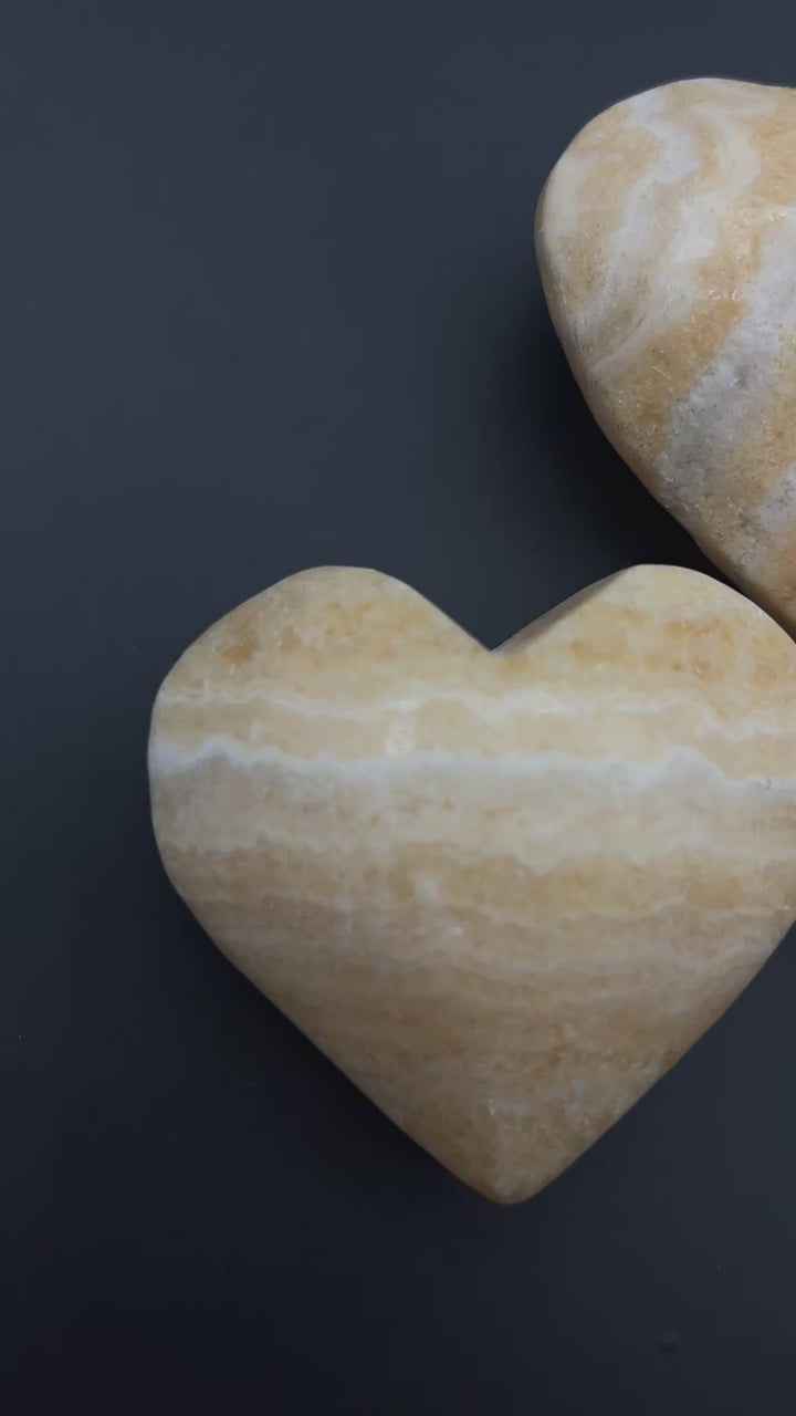 Yellow Banded Calcite Polished Hearts