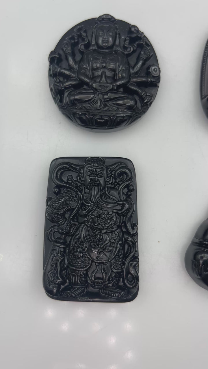 Black Obsidian Buddha Pendant Palm Stone