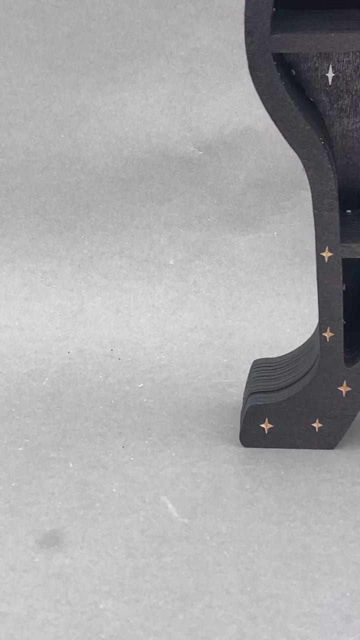 Painted Wood Black Cat with Stars Standing Display Shelf