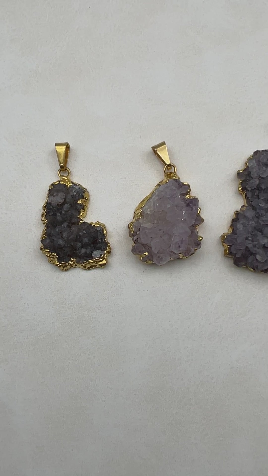 Amethyst Multicolor Druzy Crystal Gold Pendant