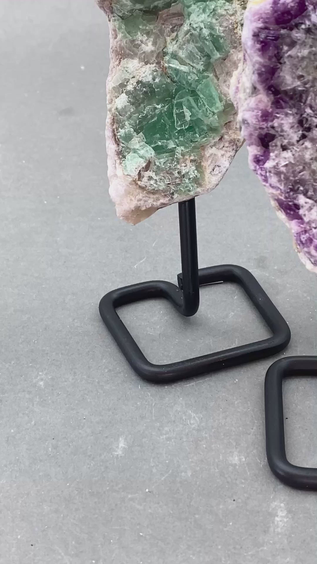 Multicolor Fluorite Rough Specimen on Metal Stand