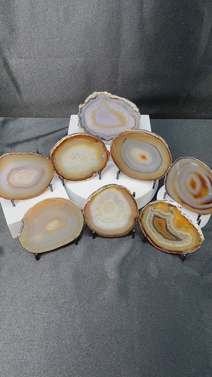 Agate Geode Slice Crystal Coaster Bundle Lot (8 Pieces) Bulk Wholesale Gemstone Décor Collection