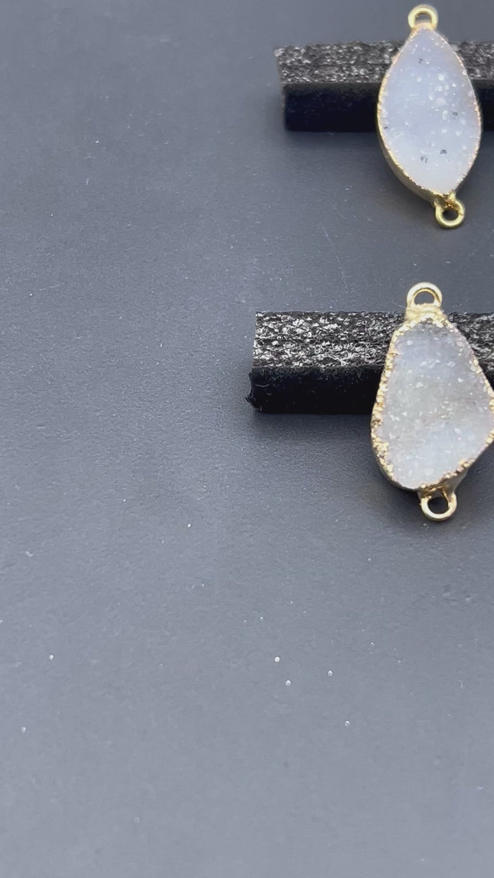 Snow Quartz Druzy Crystal Gold Connector Pendant (4 Pieces)