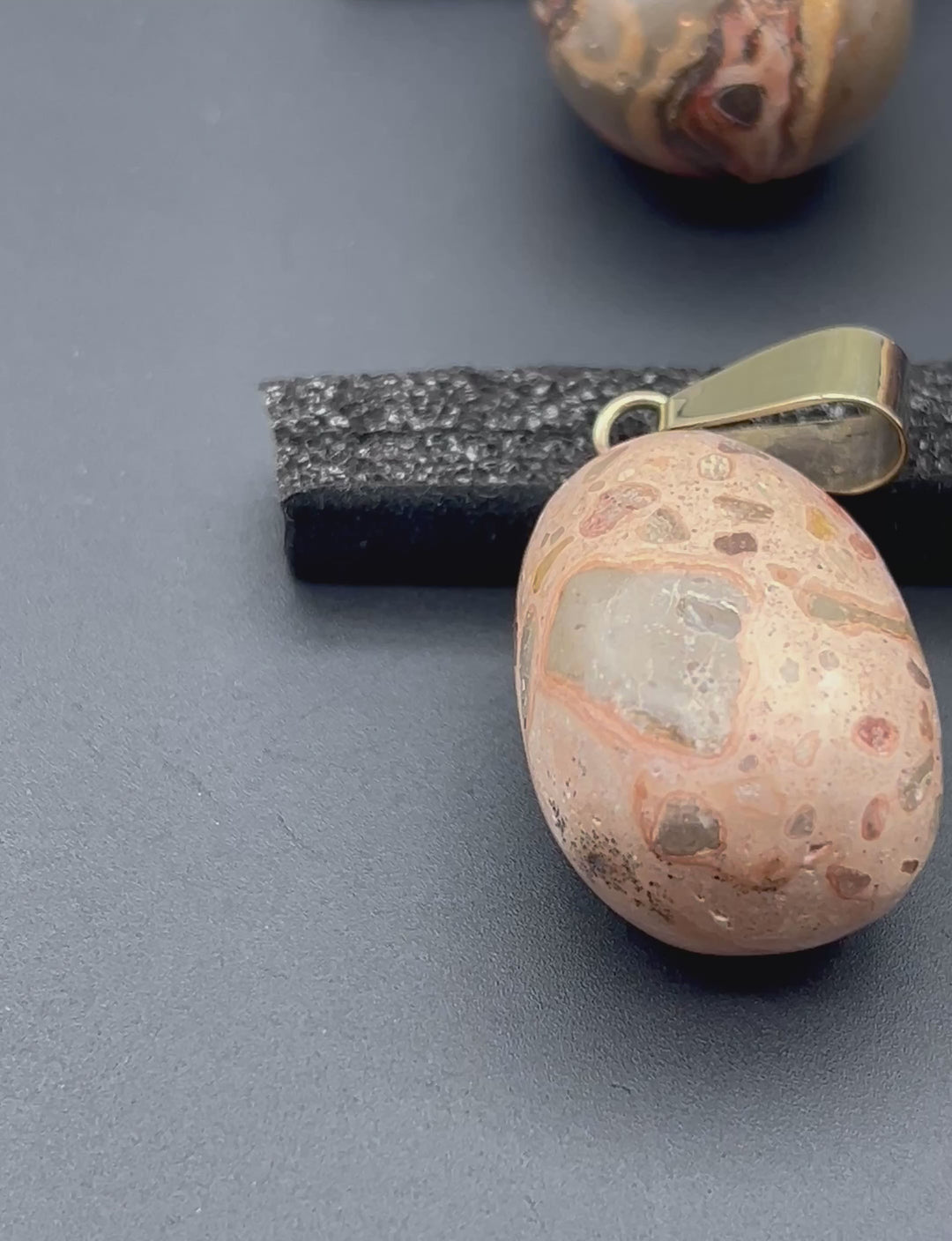 Leopard Skin Jasper Tumbled Gold Bail Pendant