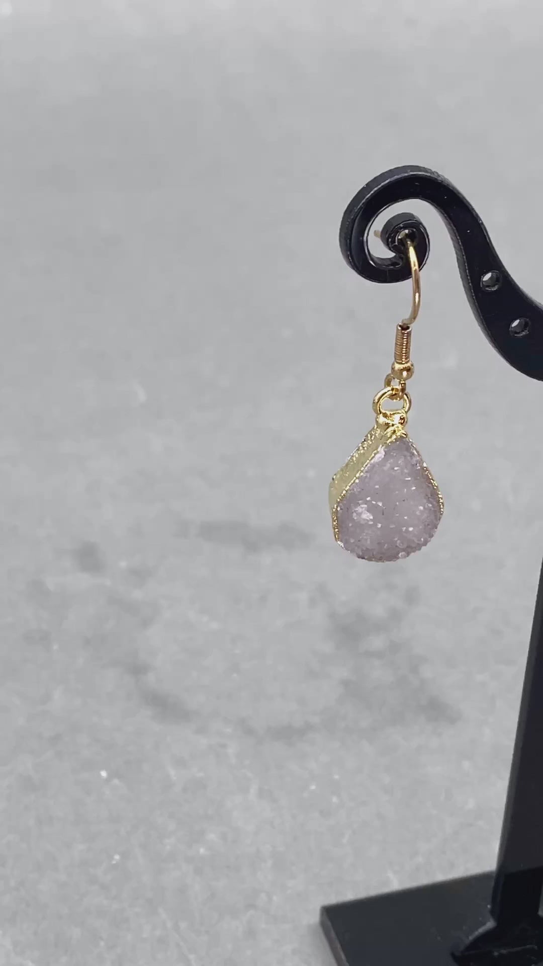 Snow Quartz Druzy Petite Teardrop Gold Earrings