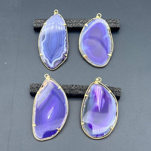 Purple Agate Slice Gold Prong Pendant