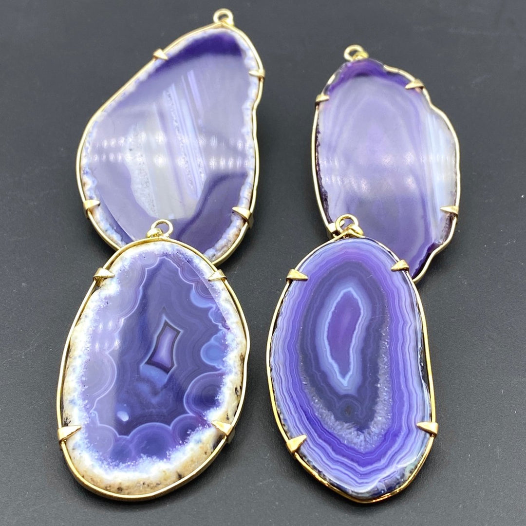 Purple Agate Slice Gold Prong Setting PendantCrystal River Gems