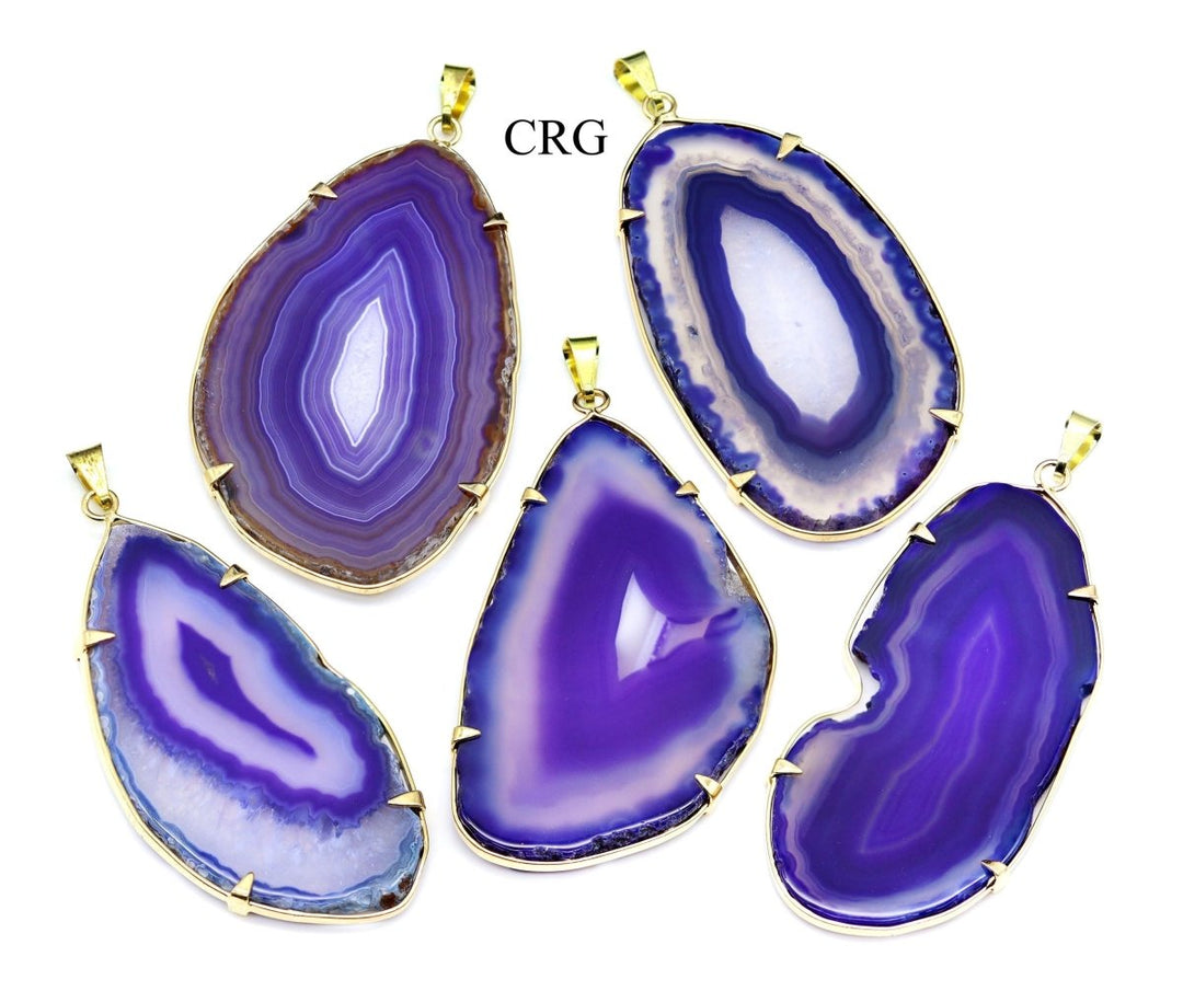 Purple Agate Slice Pendant In Gold Plated Prong Setting (1.5 to 2 Inches) (4 Pieces)Crystal River Gems