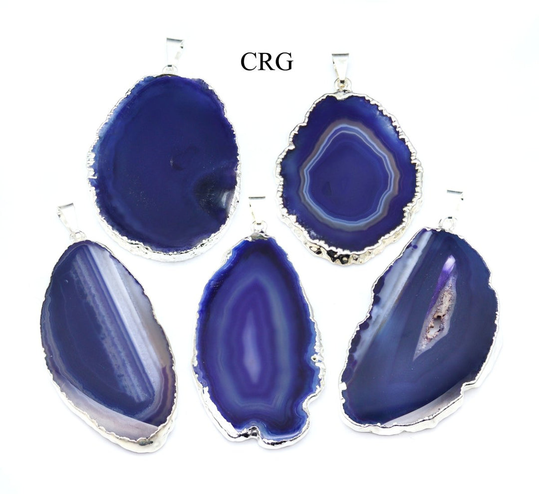 Purple Agate Slice Pendant with Silver Plating (4 Pieces) Size 2 to 3 Inches Crystal Jewelry Charm