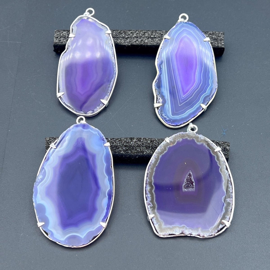 Purple Agate Slice Silver Plated Prong PendantCrystal River Gems