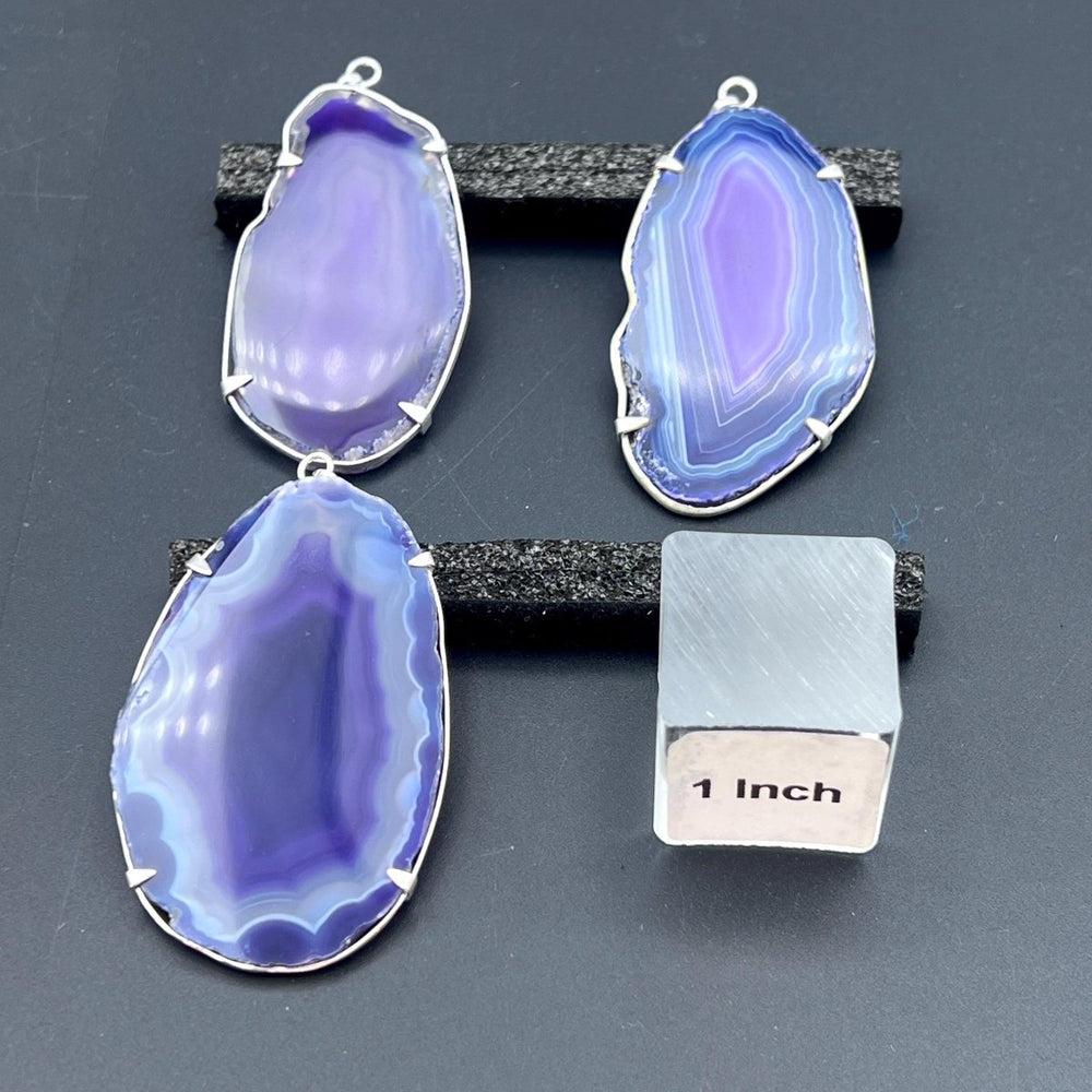 Purple Agate Slice Silver Plated Prong PendantCrystal River Gems