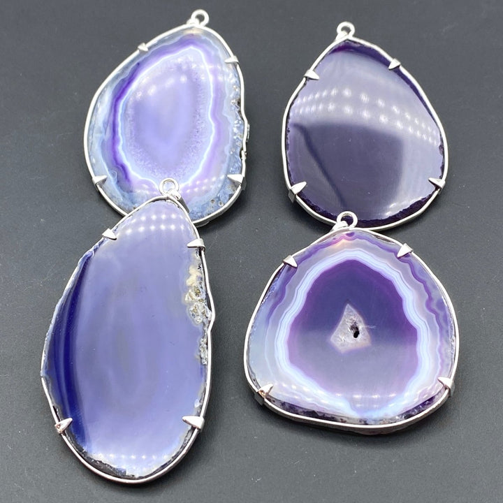 Purple Agate Slice Silver Prong Set PendantCrystal River Gems