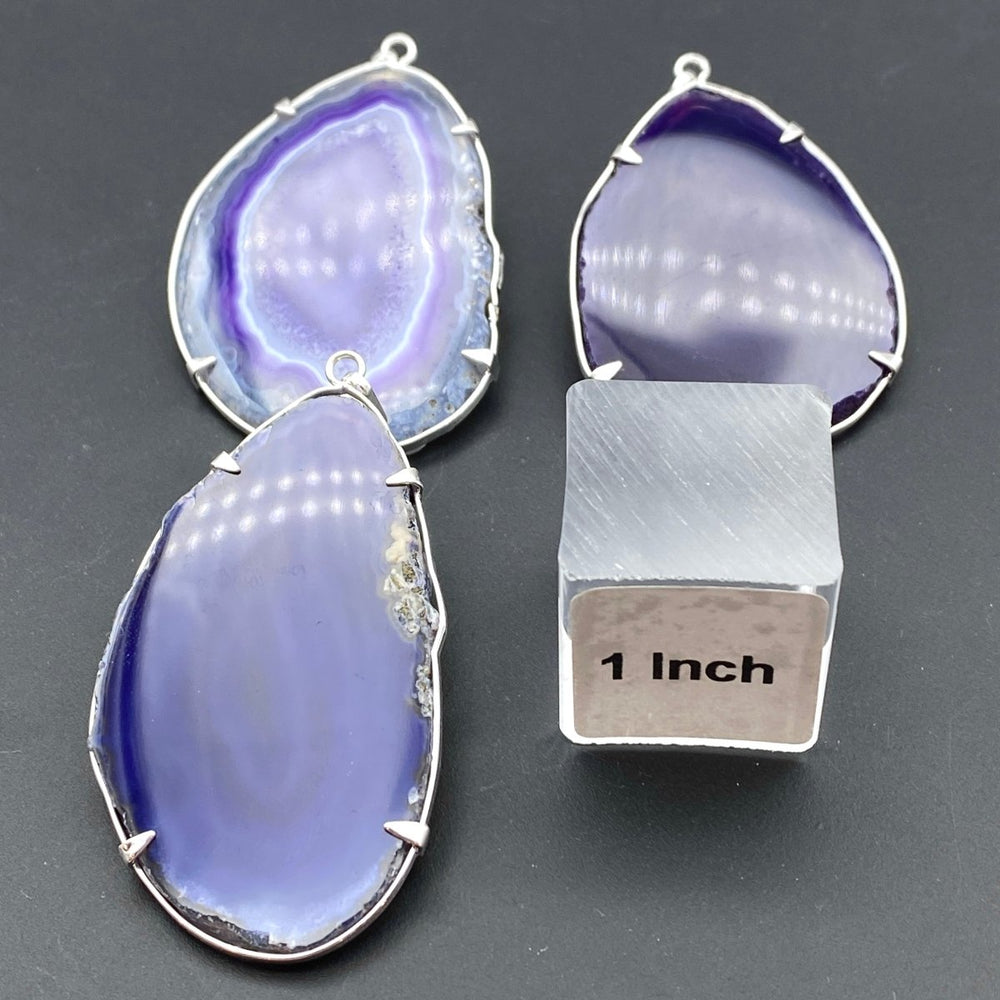 Purple Agate Slice Silver Prong Set PendantCrystal River Gems