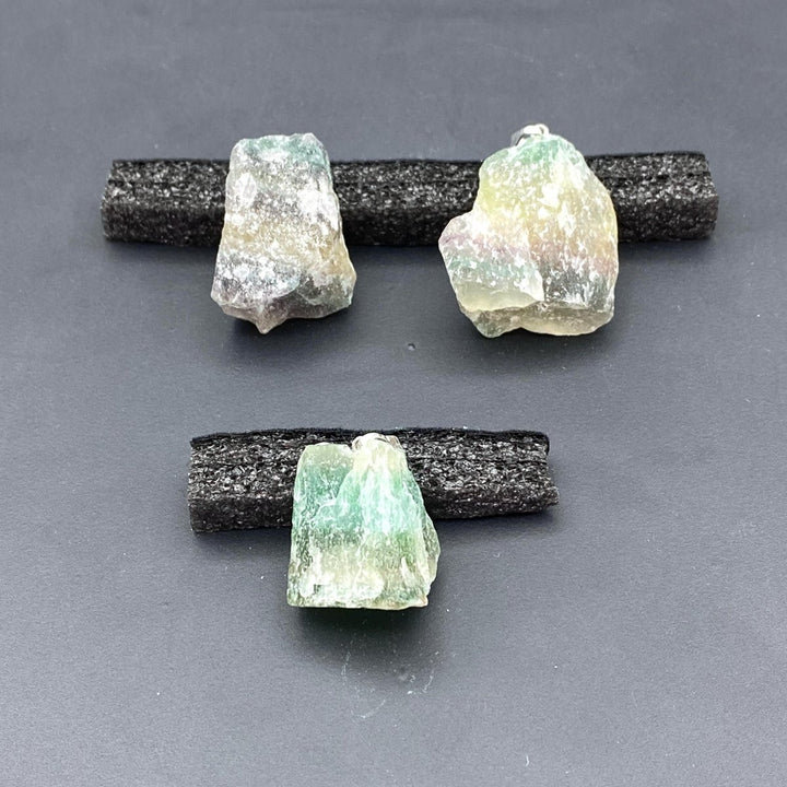 Rainbow Fluorite Mini Raw Stone Silver Bail PendantCrystal River Gems