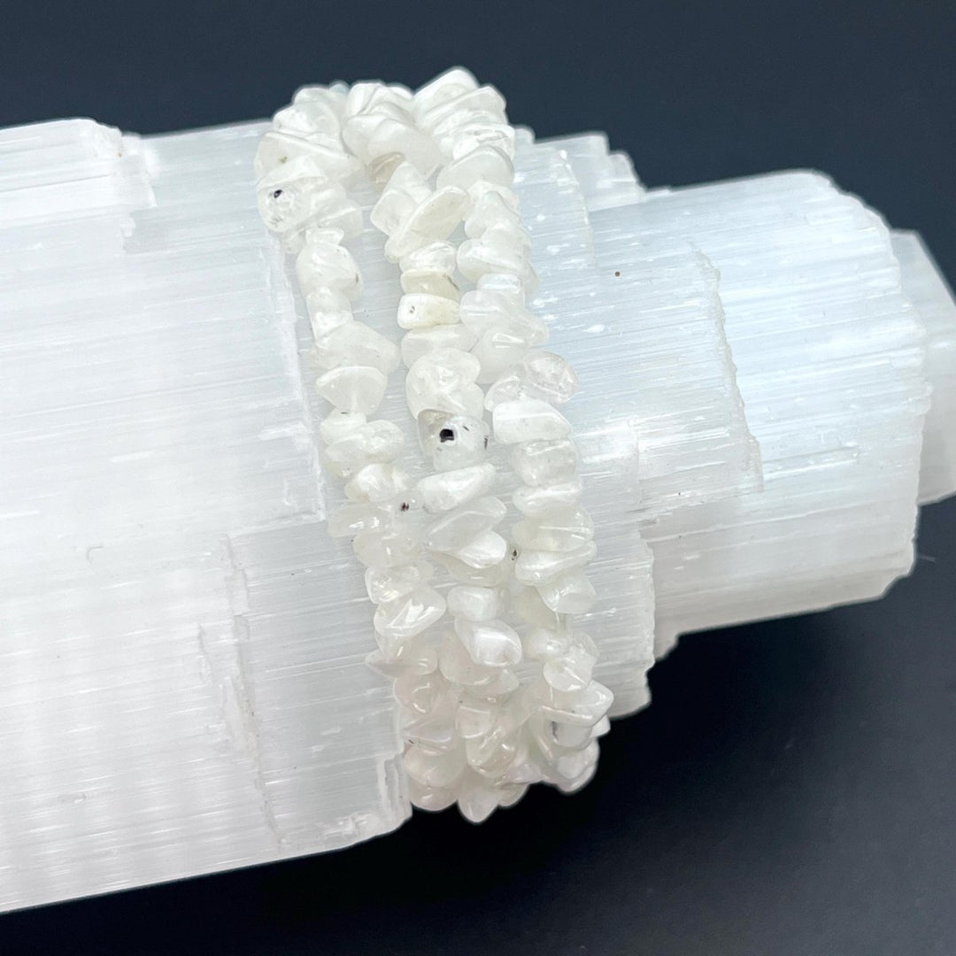 Rainbow Moonstone Chip Bead Elastic Stretch BraceletCrystal River Gems