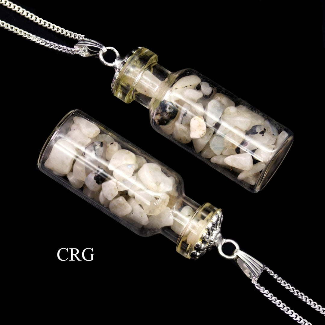 Rainbow Moonstone Chip Bottle Necklace with Silver Chain (1 Piece) Size 2 Inches Crystal Jewelry