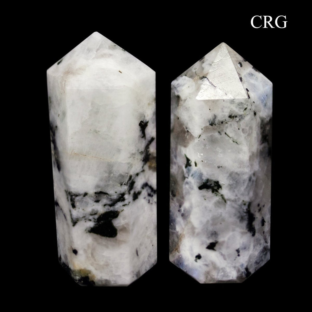 Rainbow Moonstone Mini Towers (2 Pieces) Size 50 mm 6-Sided Crystal Gemstone Points