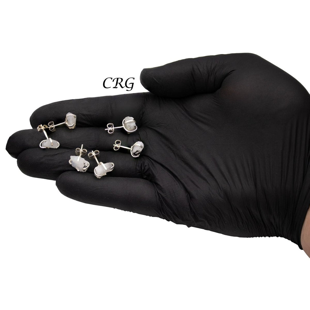 Rainbow Moonstone Rough Stud Earrings with Silver Plating (6mm) (1 Pair)Crystal River Gems