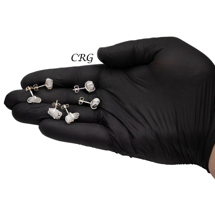 Rainbow Moonstone Rough Stud Earrings with Silver Plating (6mm) (1 Pair)Crystal River Gems