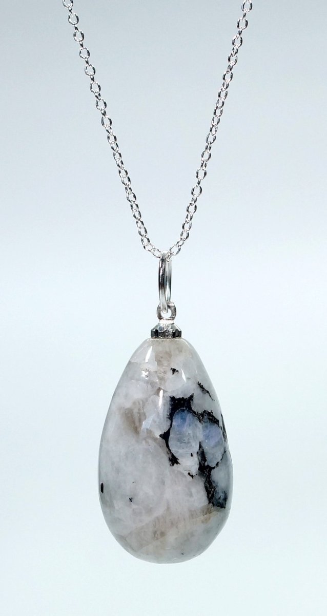 Rainbow Moonstone Teardrop Pendant with Silver Bail (4 Pieces) Size 2 Inches Crystal Jewelry CharmCrystal River Gems