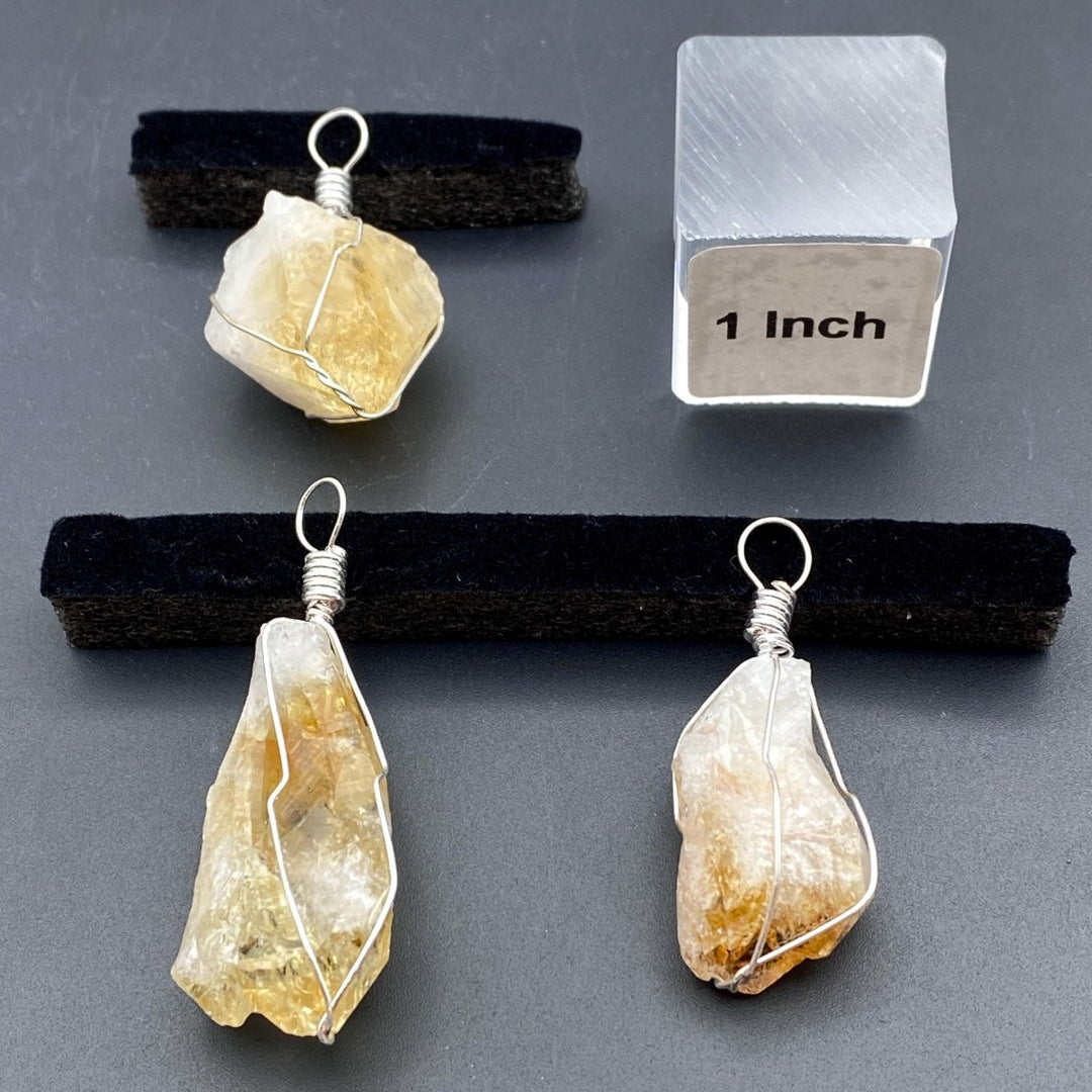 Raw Citrine Point Silver Plated Wire Wrap PendantCrystal River Gems