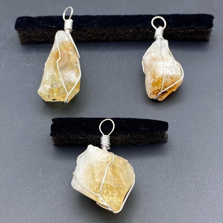 Raw Citrine Point Silver Plated Wire Wrap PendantCrystal River Gems