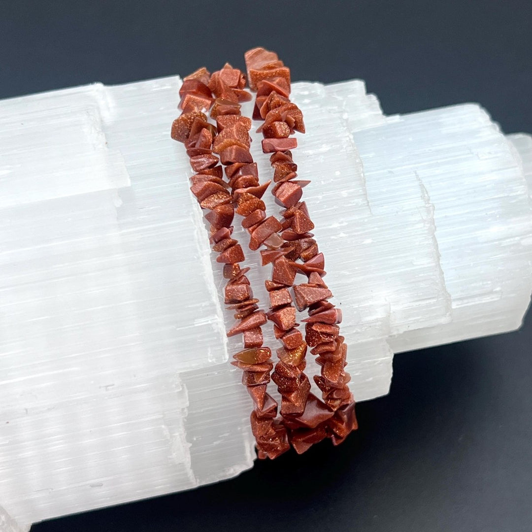 Red Goldstone Chip Bead Elastic Stretch BraceletCrystal River Gems