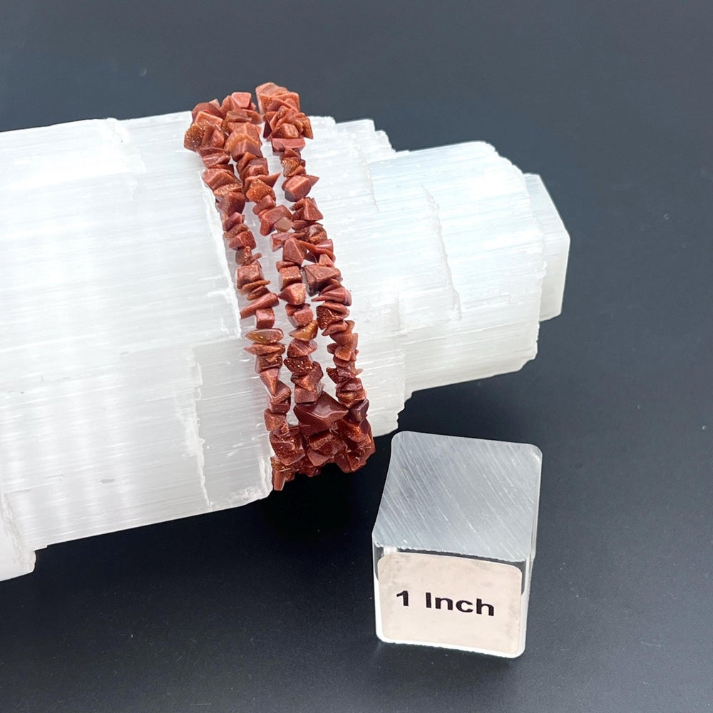Red Goldstone Chip Bead Elastic Stretch BraceletCrystal River Gems