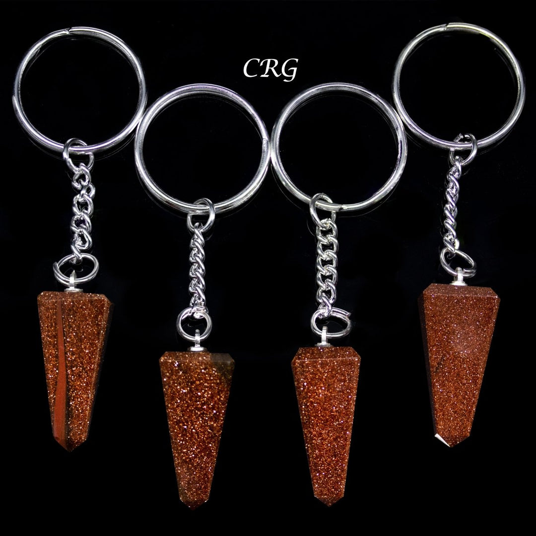 Red Goldstone Obelisk Silver Keychain (1 Piece) Size 3.5 Inches Crystal Gemstone Pendant