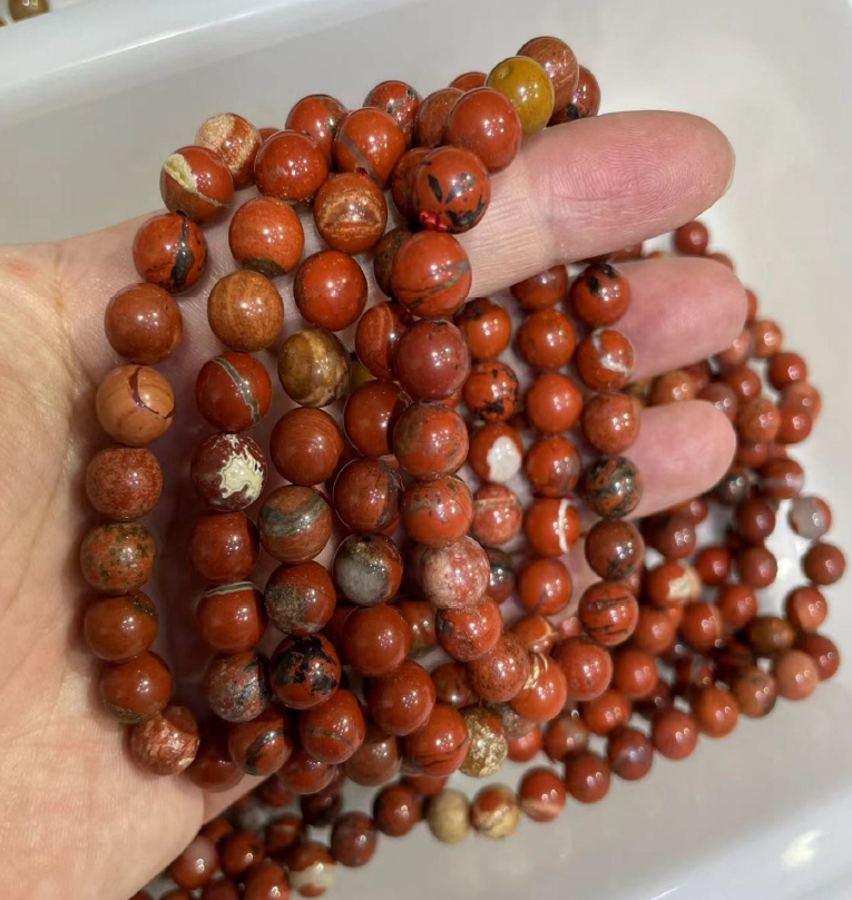 Brecciated Red Jasper Tumbled Bead Stretch Bracelet (8mm)