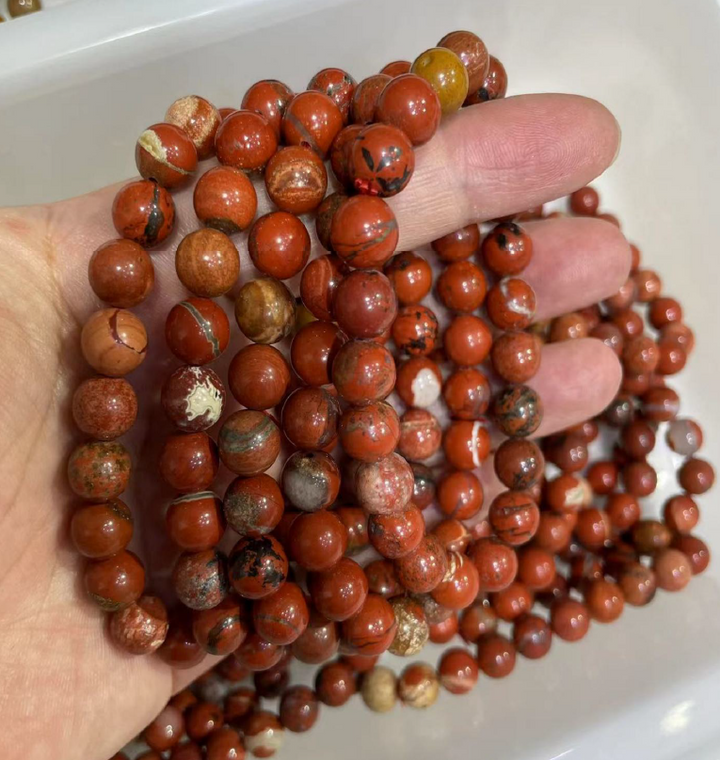 Brecciated Red Jasper Tumbled Bead Stretch Bracelet (8mm)