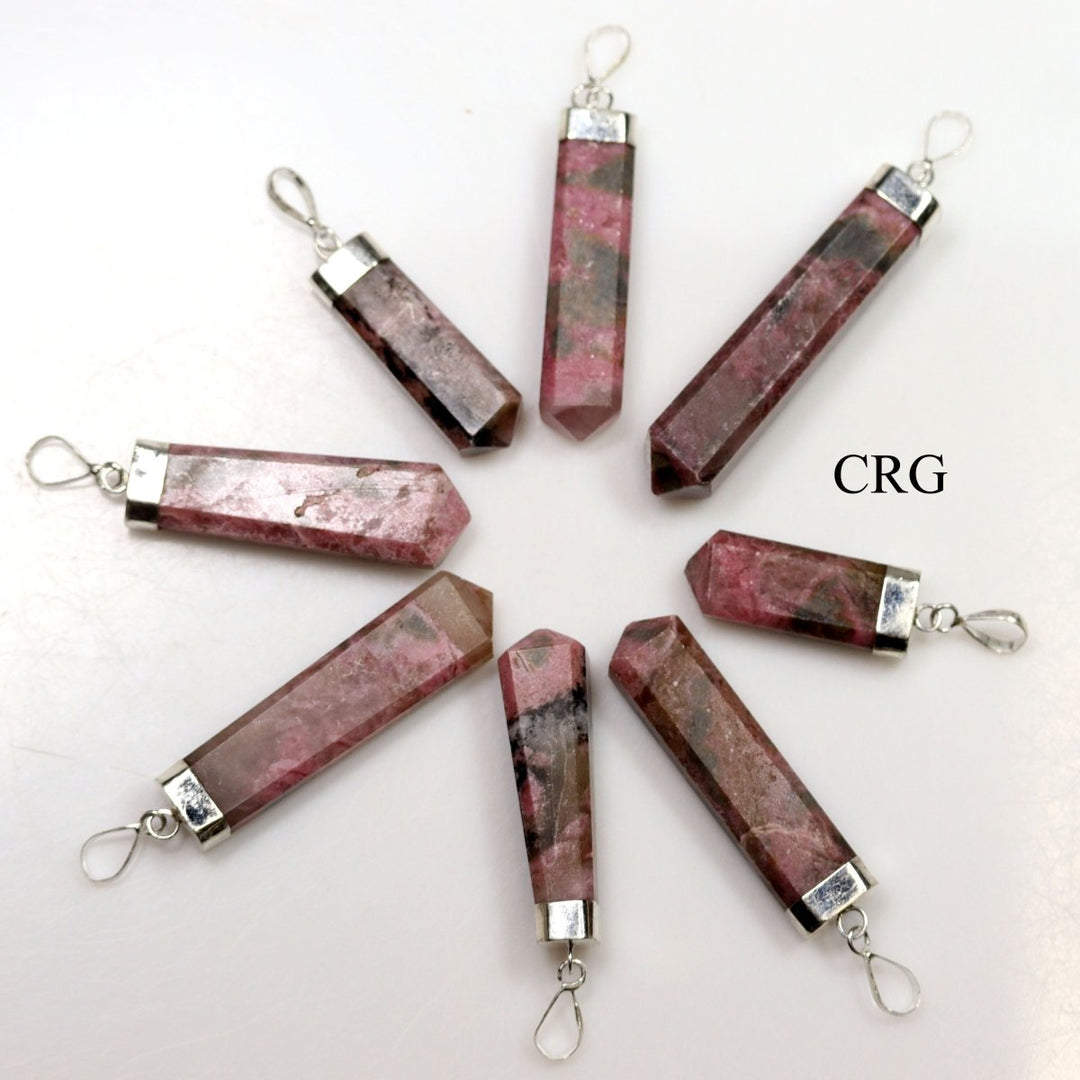 Rhodonite Pendant with Silver Plating (1 Piece) Size 1.5 to 2 Inches Crystal Jewelry Charm