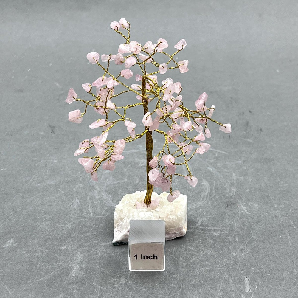 Rose Quartz 100 Chip Tree with Gold Wire and Druzy BaseCrystal River Gems