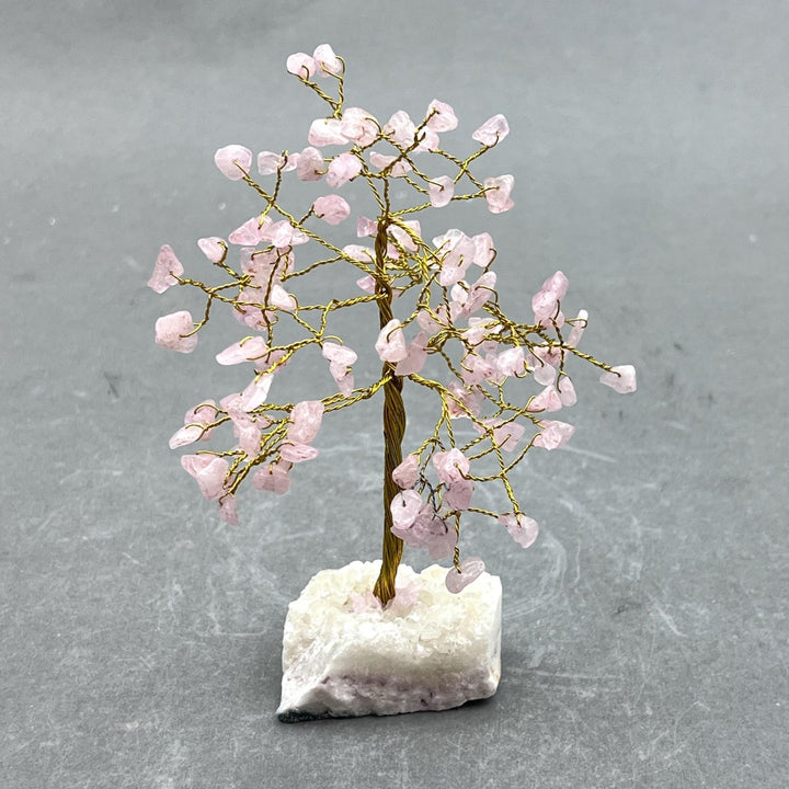 Rose Quartz 100 Chip Tree with Gold Wire and Druzy BaseCrystal River Gems