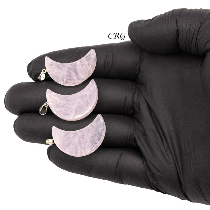 Rose Quartz Crescent Moon Pendant with Silver Bail (5 Pieces) Size 35 to 45 mm Crystal Jewelry Charm